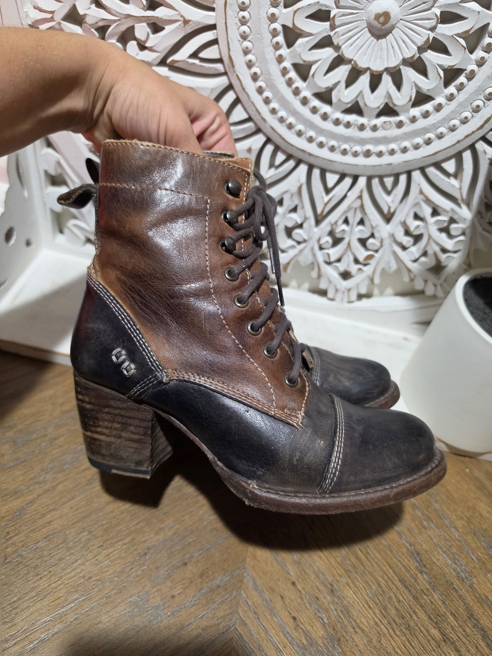 Leather Lace-Up Ankle Boots - Brown/Black - Picture 4 of 12